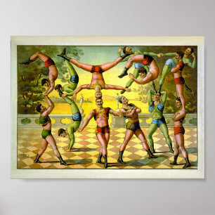 Póster Circo 1891 del vintage de la acrobacia