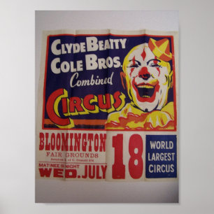 Póster Circo, "Clyde Beatty y teatro retro de Bros del