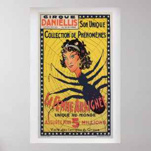 Póster Circo Daniellis, la Mujer Araña Circo Antiguo