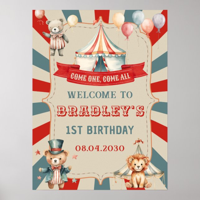 Póster Circo de Carnaval y animales Signo de bienvenida d (Frente)