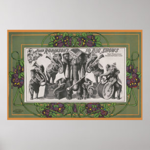 Póster Circo Poster De Los Elefantes Jugando Instrumentos