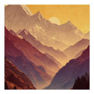 Póster Circuito Annapurna enormes montañas culminantes co
