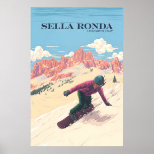 Póster Circuito de esquí Sella Ronda Italia Viajes en sno