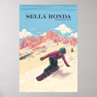 Póster Circuito de esquí Sella Ronda Italia Viajes en sno