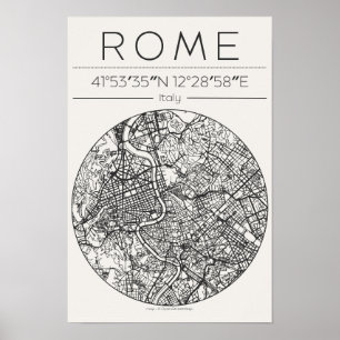 Póster circular del mapa de la ciudad de Roma Arte
