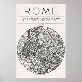 Póster circular del mapa de la ciudad de Roma Arte