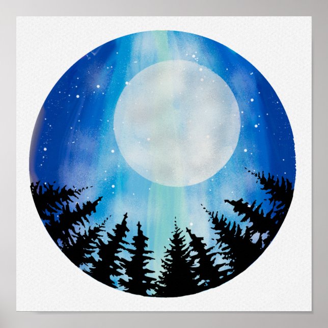 Póster Círculo abstracto Cielo Nocturno Madera Luna Llena (Frente)