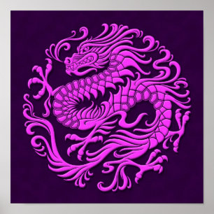 Póster Círculo chino púrpura tradicional del dragón