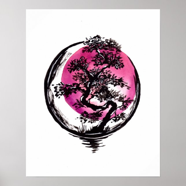 Póster Círculo de árbol sol rojo (Frente)