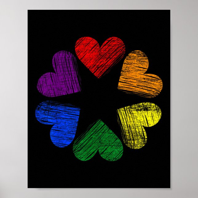 Póster Círculo de arcoíris de corazones amor orgullo gay  (Frente)