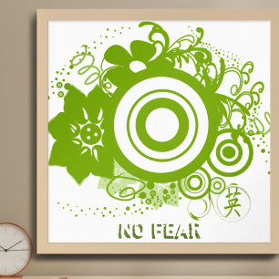 Póster Círculo de flores con kanji por valor