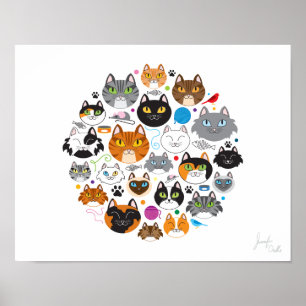 Póster Círculo de gatos 11x14 Poster