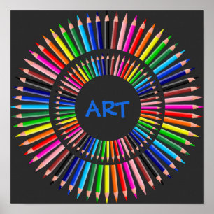 Póster Círculo de lápices de colores, profesor de arte,