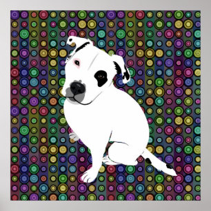Póster Círculo de pitbull blanco lindo sobre patrón de cí