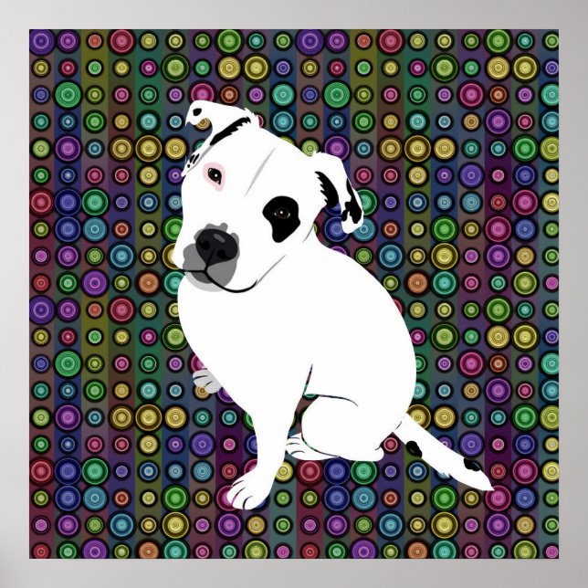 Póster Círculo de pitbull blanco lindo sobre patrón de cí (Frente)