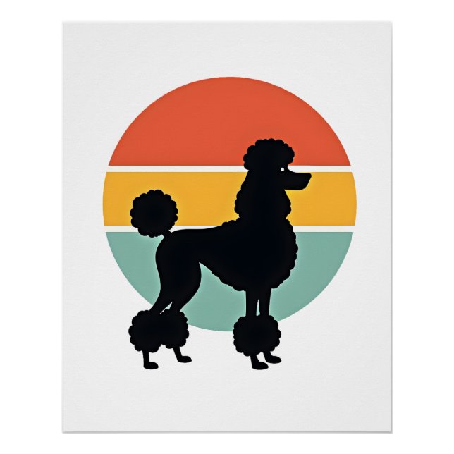 Póster Círculo de silueta de perro retro puesta de sol de (Anverso)