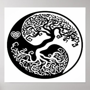 Póster Círculo del árbol de Ying-Yang