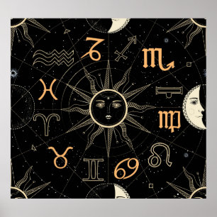 Póster Círculo del horóscopo, signos del zodiaco, cosecha
