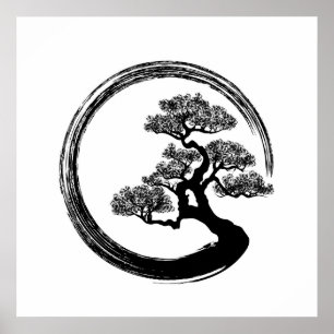 Póster Círculo del zen de Enso y árbol de los bonsais