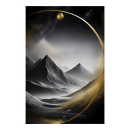 Póster Círculo dorado sobre picos sombreados