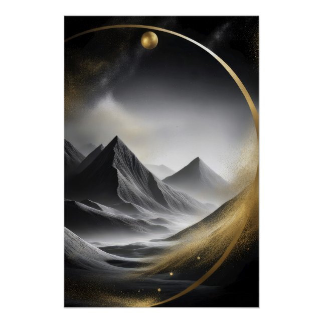 Póster Círculo dorado sobre picos sombreados (Anverso)