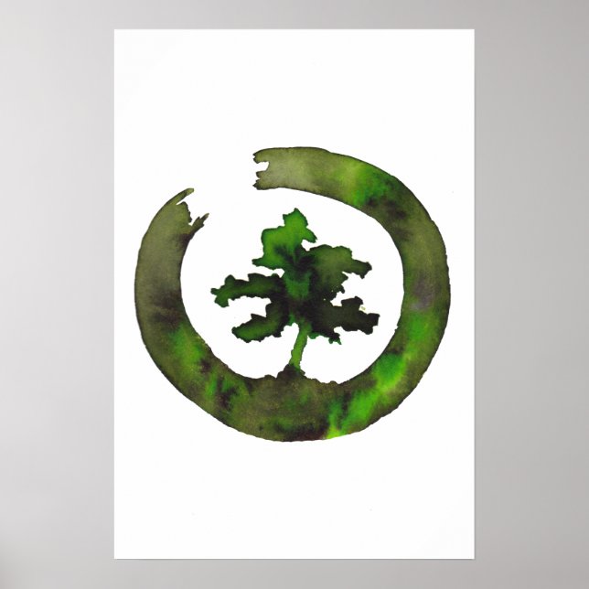 Póster Círculo Enso Bonsái Verde (Frente)