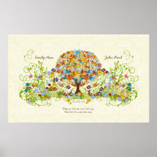 Póster Círculo forestal encantado del árbol Boda del amor