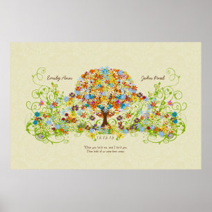 Póster Círculo forestal encantado del árbol Boda del amor