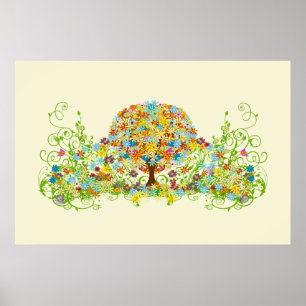 Póster Círculo forestal encantado del árbol Boda del amor
