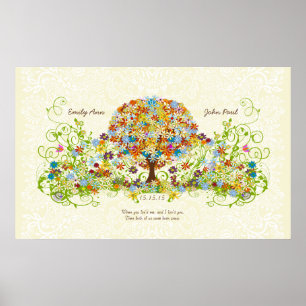 Póster Círculo forestal encantado del árbol Boda del amor