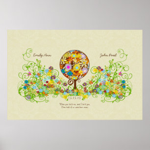 Póster Círculo forestal mágico de Boda de árbol de flores