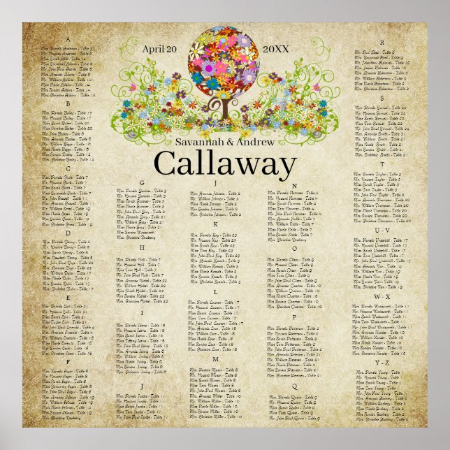 Póster Círculo forestal mágico de Boda de árbol de flores (Frente)