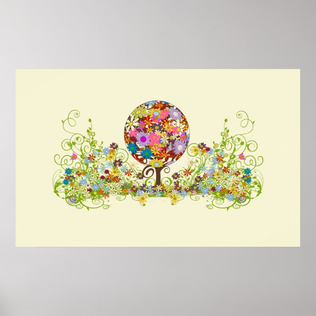 Póster Círculo forestal mágico de Boda de árbol de flores (Frente)