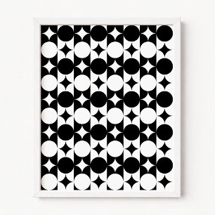 Póster Círculo negro y blanco Estrellas Cuadrícula Rayas