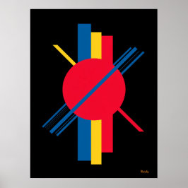 Póster Círculo rojo con barras azules y amarillas Bauhaus