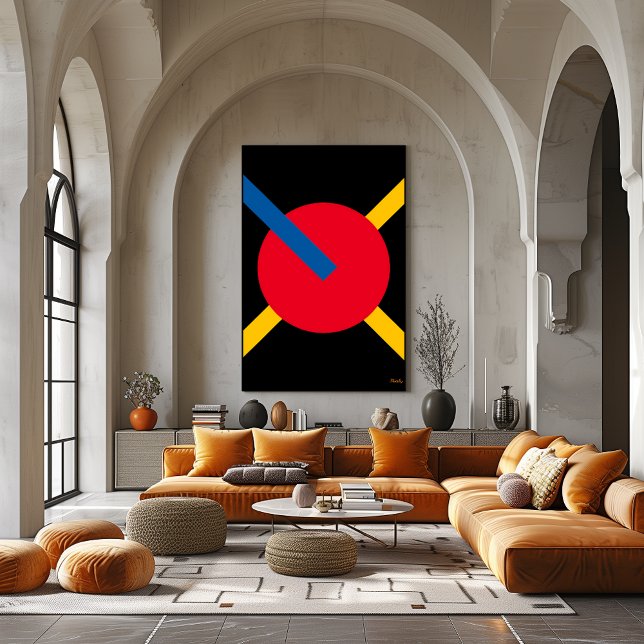 Póster Círculo Rojo con Barras Azules y Amarillas Bauhaus (Subido por el creador)