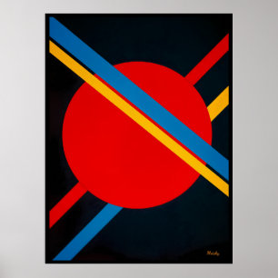 Póster Círculo Rojo con Diagonales Azules y Amarillas Bau