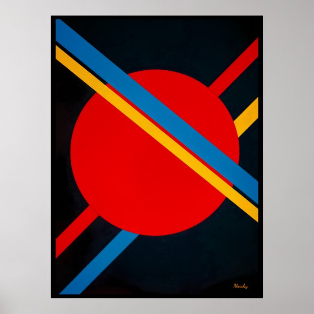 Póster Círculo rojo con Diagonals azul y amarillo Bauhaus (Frente)