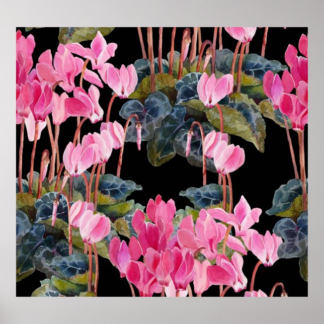 Póster Círculo rosa: acuarela floral oscura (Frente)