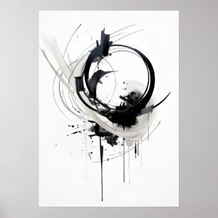 Póster Círculo Zen Abstracto Blanco y Negro