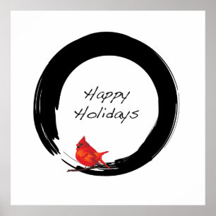 Póster Círculo zen con el cardenal Navidad