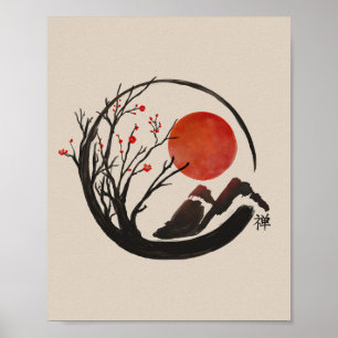 Póster Círculo Zen Enso y Árbol Sakura