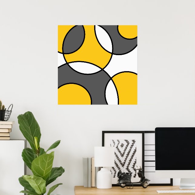 Póster Círculos abstractos amarillos de blanco negro gris (Oficina en casa)