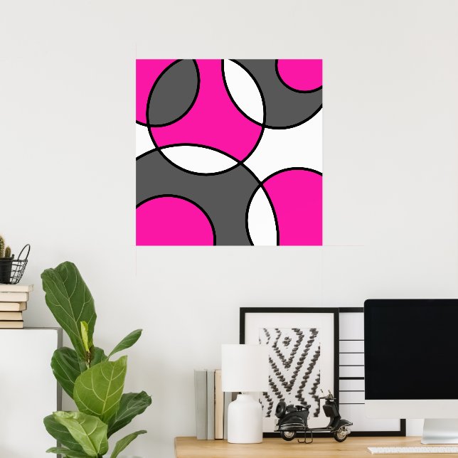 Póster Círculos abstractos de blanco negro gris rosado ca (Oficina en casa)