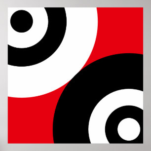 Póster Círculos abstractos en negro y blanco sobre rojo