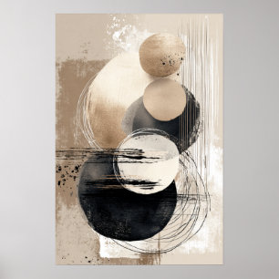 Póster Círculos Abstractos Neutros Beige Negro Minimalist