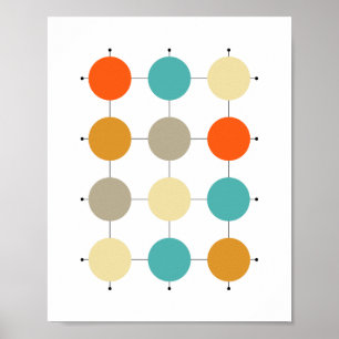 Póster Círculos de naranja turquesa crema y bronceado en