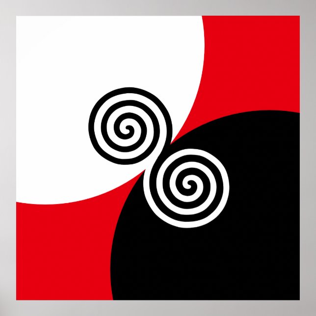 Póster Círculos en espiral abstractos sobre negro, rojo y (Frente)