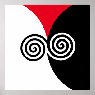 Póster Círculos en espiral abstractos sobre negro, rojo y