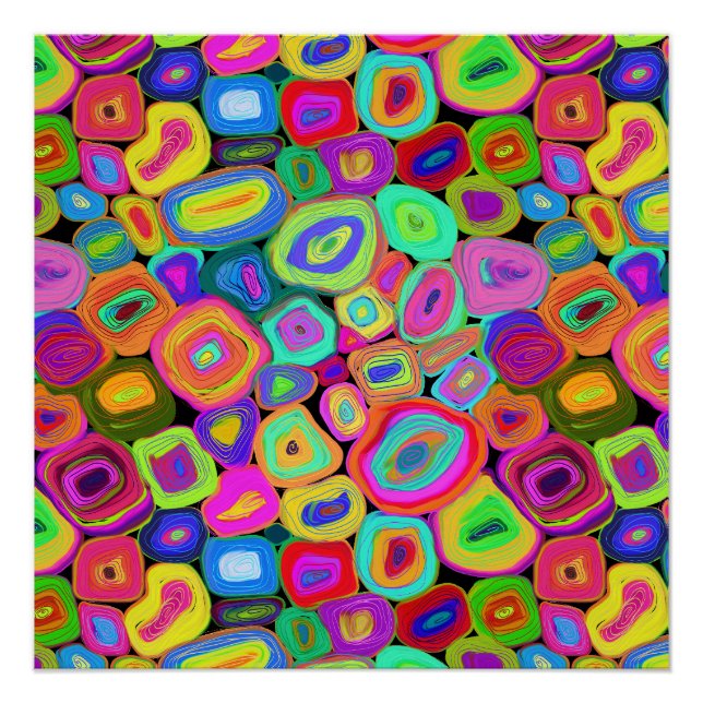Póster Círculos Funky con Aceite Abstracto Pintado (Anverso)